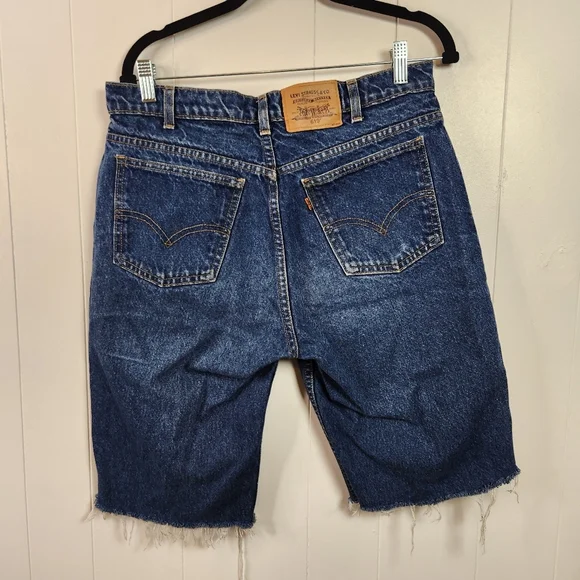 Vintage Levis 619 Jean Shorts Jorts Cutoffs Frayed Dark Festival Orange Tab 31 - Picture 3 of 9